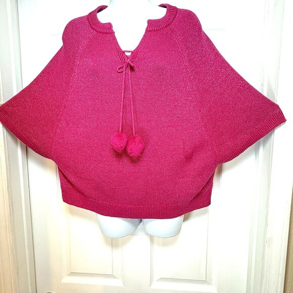 Chaps Womens Large Pink with Metallic Thread Shimmer Sweater Pullover Pom Pom - Picture 1 of 10